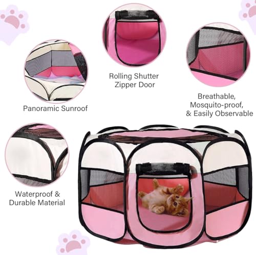 Welpenlaufstall Faltbar 74x74x43cm, Hundelaufstall für Wohnung, BRIMOREA Katzengehege, Kaninchengehege innen,für Laufstall Hund, Katzen, Hasen und Kleintiere sowohl drinnen als auch draußen(Rosa)