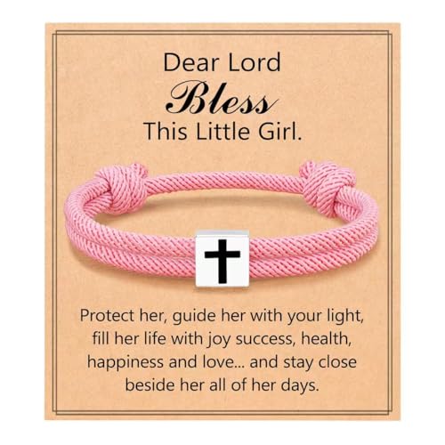 Baptism Gifts Cross Bracelet for Girl, First Communion Confirmation Bless Gifts for Teenage Girls Boys, Kindergarten Preschool Graduation Christening Gift for Daughter Granddaughter Godchild