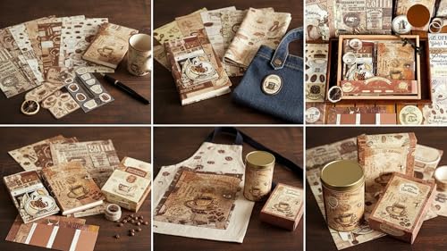 Image of ATIRAMANIYA Vintage Aesthetic Scrapbook Kit(346Pcs) Scrapbooking Supplies Kit with Bullet Junk Journal,Stationery,A6 Grid Notebook Journaling Gift for Girl (Coffee Bazaar)