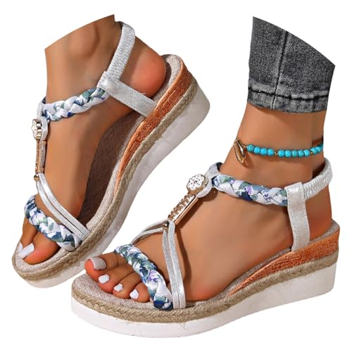 Sandales Compensées Femme Chaussures Antidérapantes Respirantes Et Nu-Pieds Bohême Bout Ouvert Avec Talon Plateforme Comfy Semi Trailer Sandales...