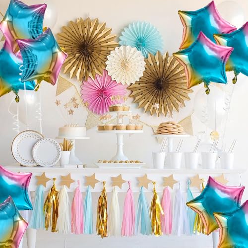Image of Star Balloons 18 Inch Foil Balloons 10 PCS Star Balloons Foil Gradient Star Foil Balloons Set Mylar Balloons Gradient Balloons Star for Birthday Party Anniversary Wedding Baby Shower New Year Decor