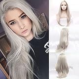 250% Dichte. Xiweiya lange Haare Silber Platin Blonde Lace Front Lace Perücken Synthetische Lace Front Perücken Ash Blonde Gerade Hitzebeständige Faser Perücken Mittelscheitel Perücke 20 -24 Zoll