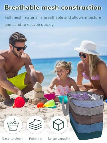 Mesh Beach Bag Oversized Tote Bags for Women Farm Blue Wood Board Large Travel Pool Bags with 8 Pockets2