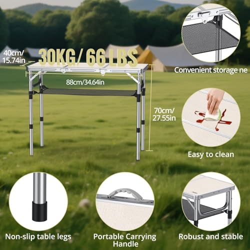 Anbte Camping Table, 3 Adjustable Height Max 27.1", 34.6" X 16", Silver by Anbte - Image 3