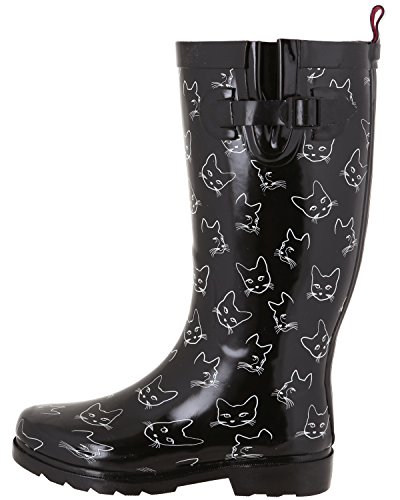 Capelli New York Ladies Kitty Faces Printed Rain Boots Black Combo 8