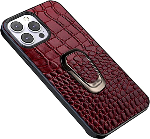 Coque iPhone 14 Pro en cuir véritable crocodile rouge luxe