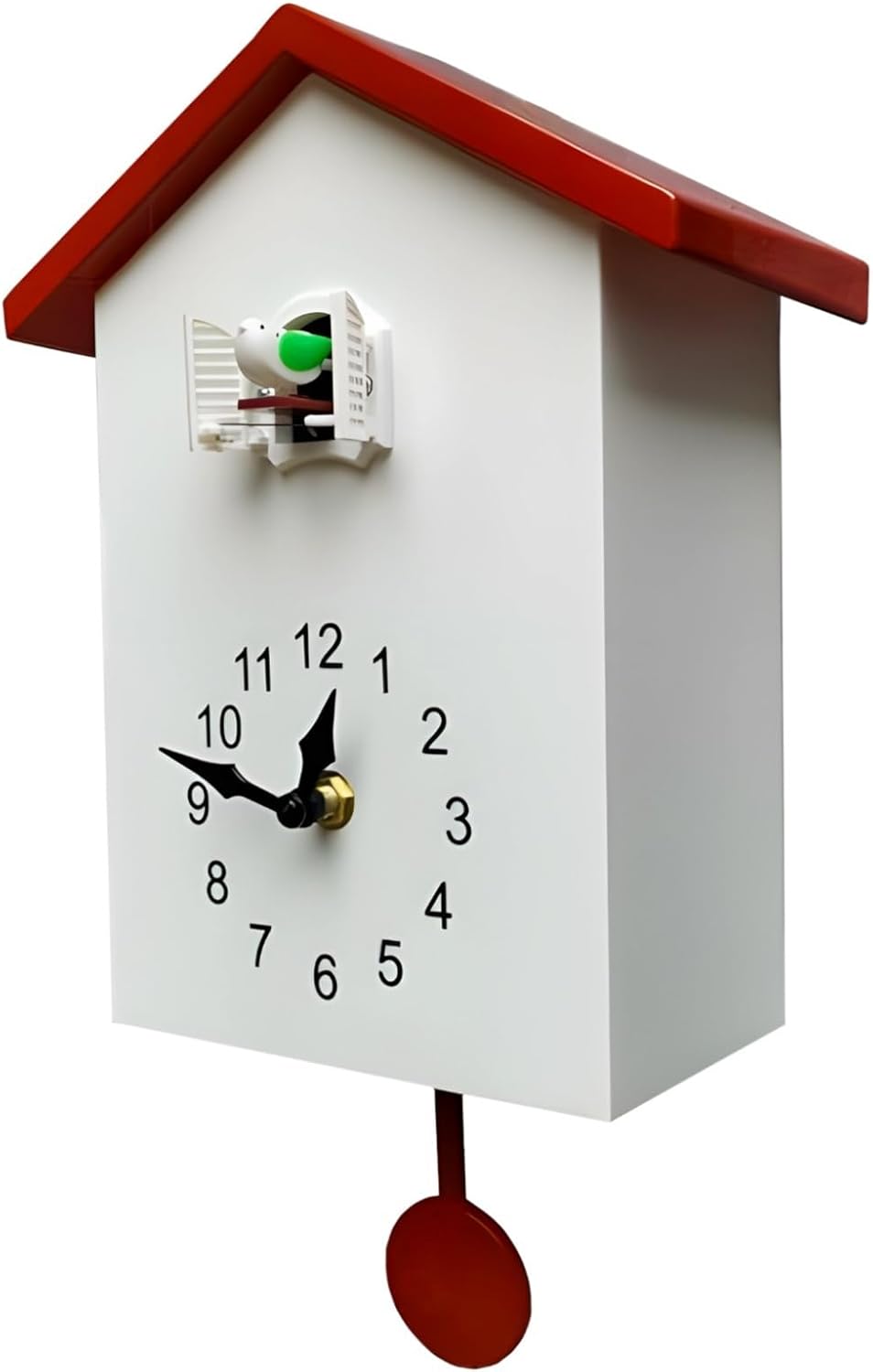 Cuckoo Clock with House Design, White & Red Roof, 32.5 Cm X 20 Cm X 9 Cm, Battery Operated Chime