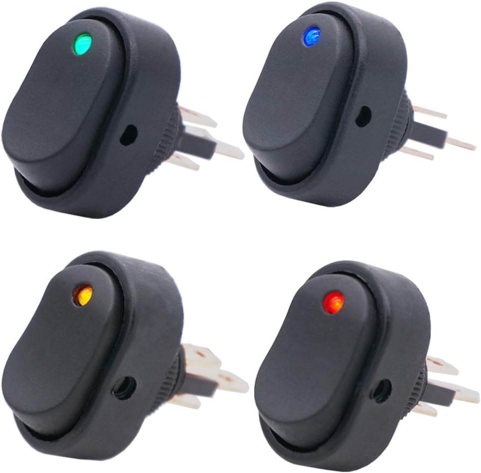 Twtade 4個12v 30a Spst 3ピン オン オフ 4色丸ドットledライトプッシュボタンロッカートグルスイッチ車用 Asw d 4c ファッションデザイナー