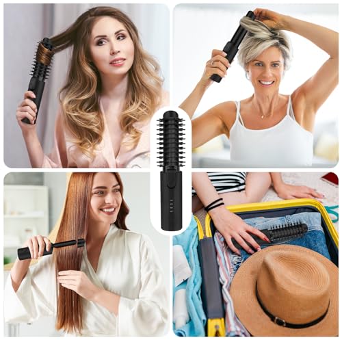 Image of Cordless Curling Iron Brush, Mini Travel Hot Straightener Comb Curl Brush, Rechargeable 4 Temps Cordless Wand Blush with 200 Million Negative Ions for Curls Straightening Styling (Black)