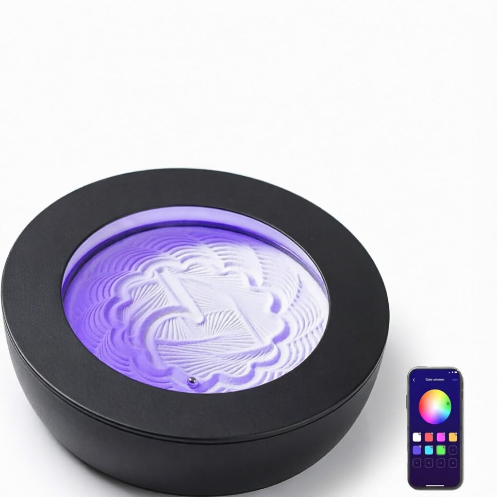 Tavolo zen per arte con la sabbia, motivi fluidi e luci a LED