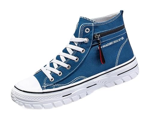 Classic Skate Style with On-Trend, Reinforced Cupsole, Cushioned Fit, Everyday Sneakers,Men's Fashion High Top Sneakers Stylish Comfortable Skateboarding Road Running Walking Shoes (Blue,9)