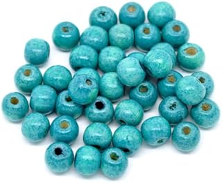 SiAura Material ® - 200 Stück Holzperlen 9x10mm mit 3mm Loch, Rund, Blau zum Basteln