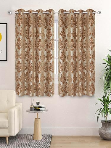 Image of Saral Home Medallion Chenille Blackout Window Curtains 2pc,Gold. 4x5 Ft