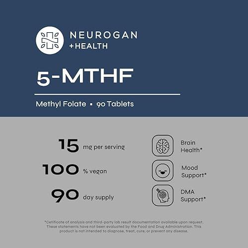 Miniatura 4 de L-5-MTHF Suplemento de metilfolato, 15 mg - Ácido fólico activo para una mayor absorción - Vegano, sin gluten y sin OMG - Apoya la salud cognitiva,