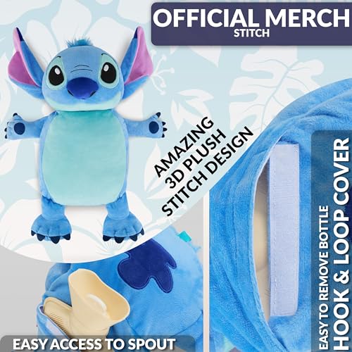 Disney Stitch Kuscheltier Wärmflasche Kinder & Erwachsene, 3D Wärmflaschenbezug flauschig 0.75L, Schmerzlinderung, Coole Geschenke