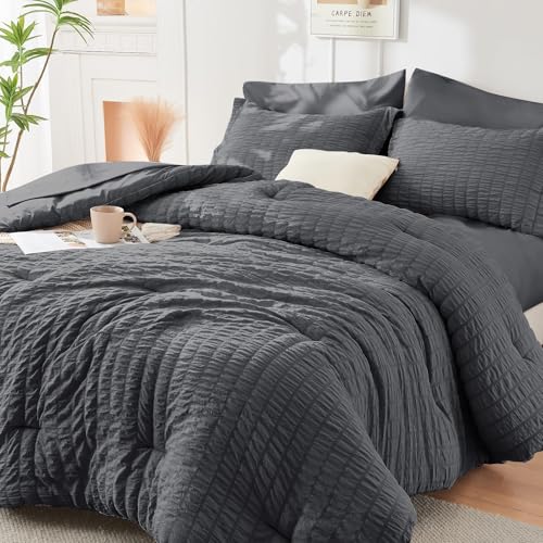 HYMOKEGE Oversized Queen Comforter Set Seersucker 7...