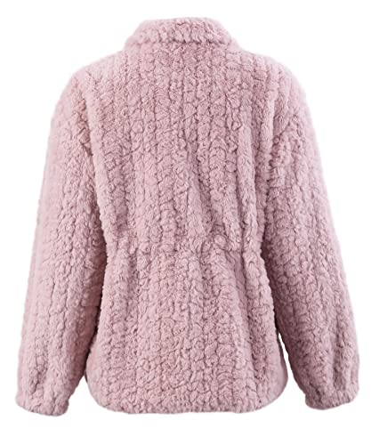 Amazhiyu Womens Faux Fur Coat Winter Fleece Zip Up Drawstring Fuzzy Jacket With Pockets Light Pink,Medium #TOP2