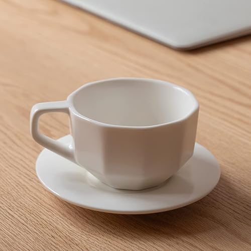 Miniatura 3 de MU MO Taza de capuchino de porcelana de 9 onzas con platillo, taza de cerámica Latte Art, taza de café expreso para bebidas de café especiales, café