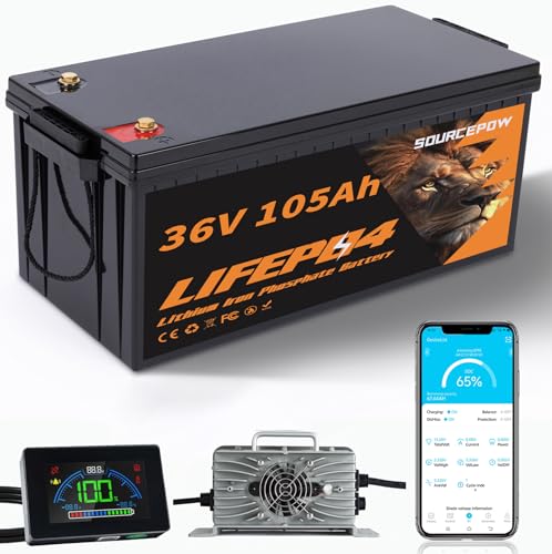 36V 105Ah Lithium Golf Cart Battery, 36 Volt LiFePO4 Battery, Built-in...