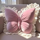 AHXHWKA Butterfly Throw Pillow, Butterfly Shaped Decorative Pillow for Sofa Couch Bed, Plush Velvet Lumbar Support Cushion for Office Chair & Car Seat (Pink)
