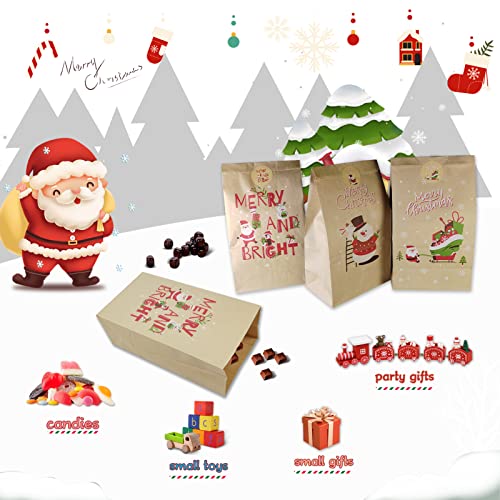 Picokolomo 24Pcs Christmas Kraft Gift Bags, Holiday Goodie Bags Treat Bag Candy Bag Cookie Bag For Christmas Party Favor Supplies #TOP3