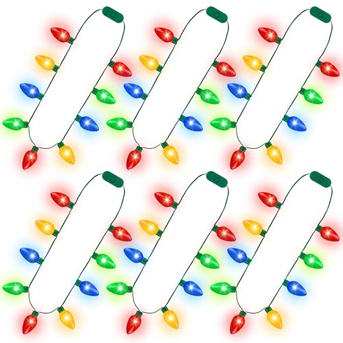 Blowata 6PCS Christmas Light Necklace 9 Bulbs Christmas Accessories with 3 Flash Modes Colorful Xmas Light Necklace for Party Favor Xmas Decorations Ugly Sweater Party Supplies Holiday Decor