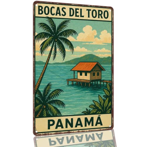 Bocas Del Toro Panama Overwater Bungalow Aluminum Metal Sign 8 x 12 Inch