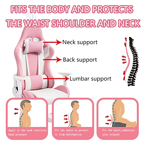 Qigrif Gaming Chair, Office Chair With Massage Lumbar Support, Pu Leather Ergonomic Adjustable Swivel Computer Chair, Pink #TOP3