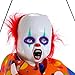 Halloween Haunters 3 Foot Animated Hanging Swinging Talking Circus Clown Ghost Zombie Prop Decoration with Moving Kicking Legs - LED Eyes Flash, Speaks Scary Poem, Haunted House Entryway Party Display