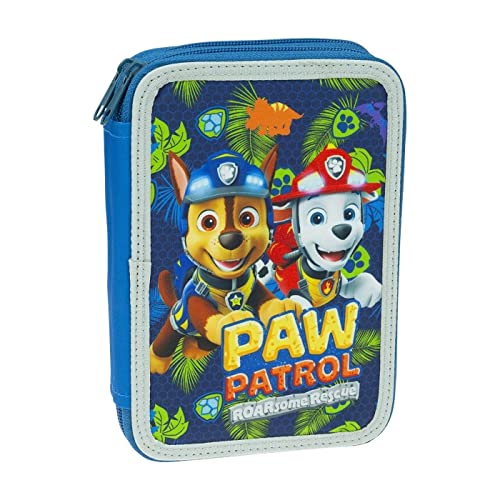 Trousse à crayons remplie Paw Patrol bleue 20x15cm avec double fermeture éclair pour garçons