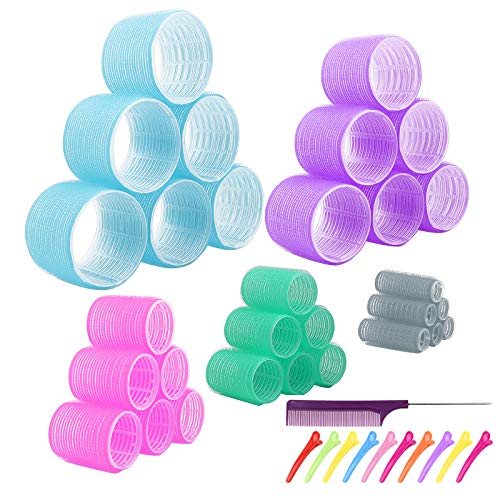 Jumbo Hair Rollers Hair Curlers. 3 inch Large Self Grip Hair Curlers for Long Hair, Big Hair Rollers for Long Hair. No heat Curlers Hair Rollers with Clips & Comb. 30 Pack