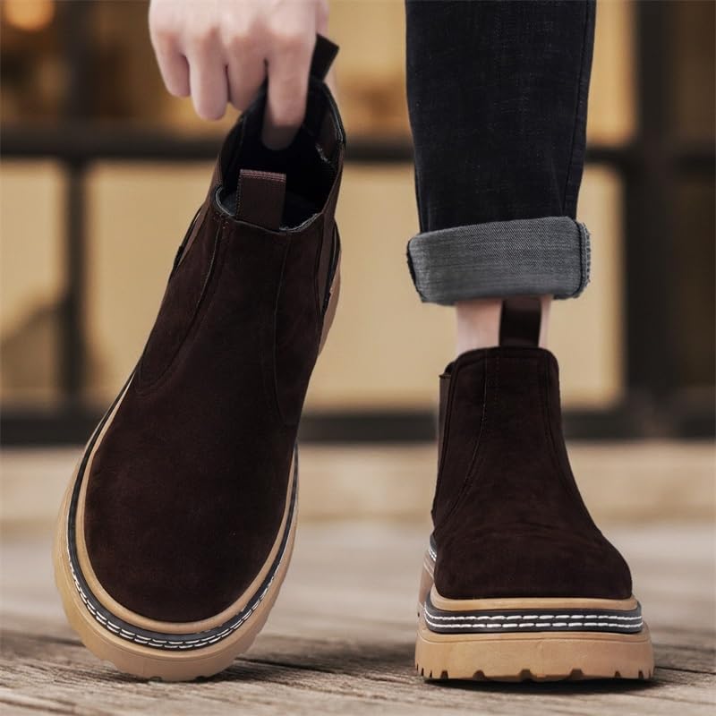 Men's Chelsea Boots, Suede Leather Platform Ankle Boots with Elastic Goring and Lug Sole - Image 5