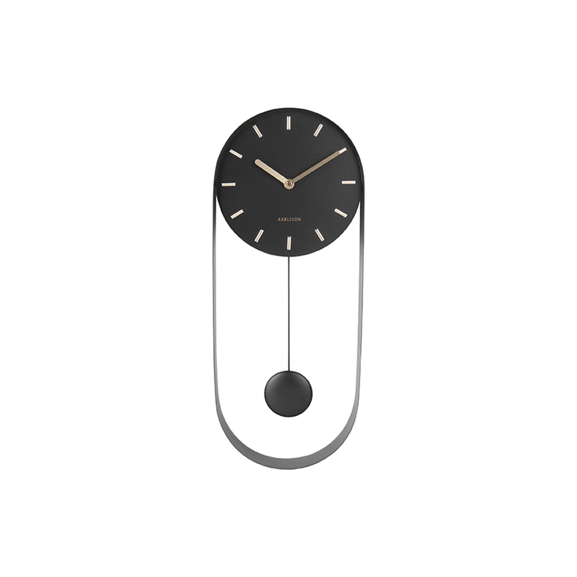 Karlsson Wanduhr Pendulum Charm - Schwarz - 50x20x4,8cm | Rund - skandinavisch - Stahl - Wanduhr Modern Wohnzimmer - Wanduhren