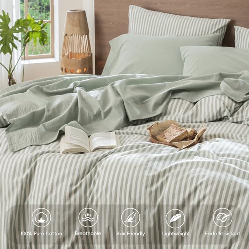 Image of MooMee Sheet Set 100% Washed Cotton Linen-Like Extra Deep Pocket Twin | Relaxed Linen-like Texture. Soft, Breathable & Lightweight Comfort. 15-19 inch Extra Deep Pocket with All-around Elastic