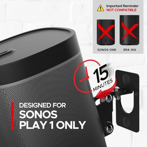 image for Sound Bass Play 1 Wall Mount Black, Compatible with Sonos Play:1 Only,