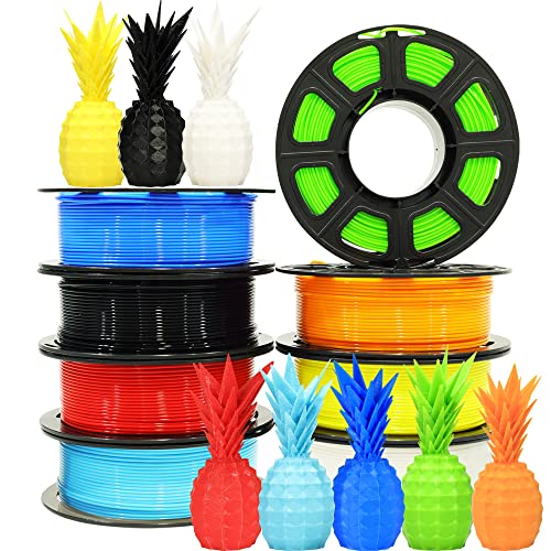 Image of 1.75mm 8 Spools Popular Colors 3D Printer PLA Filament Bundle Pack: Black White Red Blue Yellow Orange Limegreen SkyBlue, Each Spool 250g, Widely Compatible, Total 2Kg 3D Printing Filament