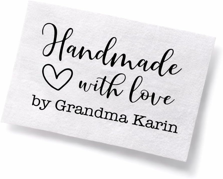 Personalized Handmade with Love Quilt Labels – Custom Fabric Label with Maker Name – 9 Labels per Sheet