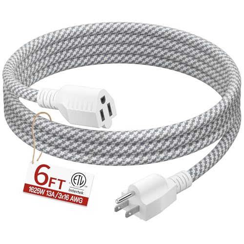 Image of 16 /3 Braided Extension Cord 6 FT, Braided Extension Cord Flexible & Durable, Indoor 3 Prong Power Cable, Suitable for Home and Office, 13 Amp 1625 Watt 125VAC 16AWG, ETL Listed