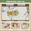 Sintered Stone Dining Table Set with Storage, 4 White PU Leather Upholstered Chairs, Kitchen Breakfast Nook 63 Tabletop with Solid Wood Base, Dining Set for Living Room