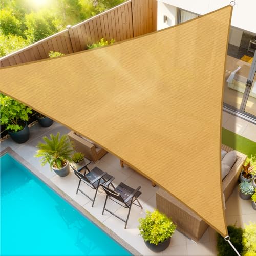 StorageTastic Triangle Sun Shade Sail - 12 x 12 x 12 Breathable Sunshades for Outdoor Patio Garden Deck Yard Tear & Fade UV Block Awnings for Patio Shade with Ropes Resist Wear (Sand)
