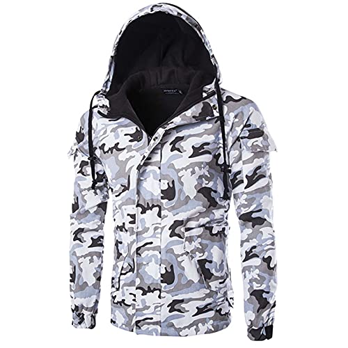 Duohropke Chaqueta táctica de camuflaje softshell para hombre otoño invierno al aire libre ejército militar forro polar chaqueta impermeable con capucha Outwear senderismo abrigo de caza, Blanco, XL