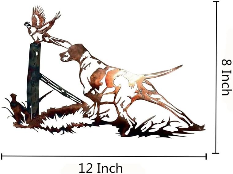 Dog & Pheasant Flight Metal Wall Art Rustic Farmhouse Decor Brown