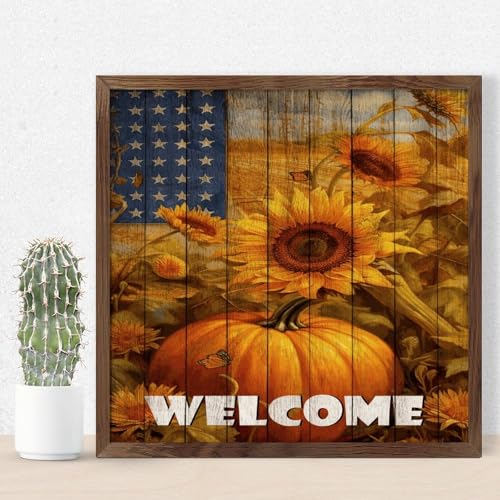 Cadre citrouille automne 30x30 pour décoration salon et bureau style ferme