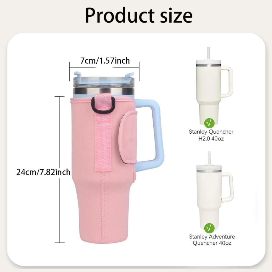 Image of ZIBUYU Water Bottle Carrier Bag, Pink Cup Holder with Strap Tumbler Cup Bag Accessories, Fits Most Tumblers & Bottles, Hands-Free Convenience for Daily Use, Outdoor, Gym, and Travel(No Cup)