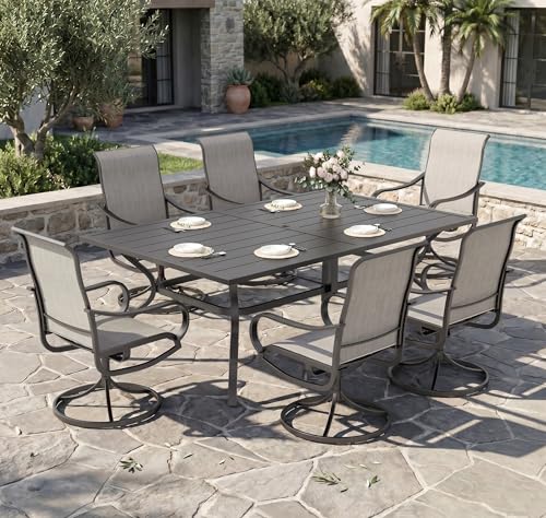 Image of Sophia & William Outdoor Dining Set for 6 Patio Dining Sets 7 Pieces Outdoor Table and Chairs Set with Swivel Patio Chairs 60 inchx 38 inch Metal Table for Garden Pool All Weather (Grey)