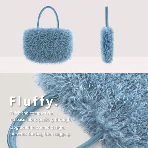 Image of Women's Fuzzy Tote Bag Curly Handbag Furry Shoulder Bag Large Plush Top Handle Purses Winter