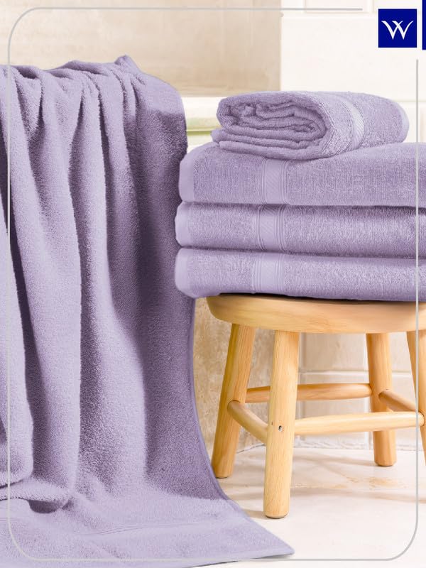 Image of Welspun Alpha 100% Cotton 420 GSM Dobby Weave Solid Premium Large Bath Towel | Super Absorbent, Quick Dry & Ultra Soft - 84 x 180 Cm - Light Violet