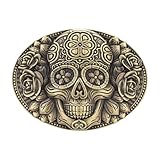 HLYMPONY Western Belt Buckle Men Vintage Native American Cowboy Rodeo Flower Skull Belt Buckles for Women (Bronze)