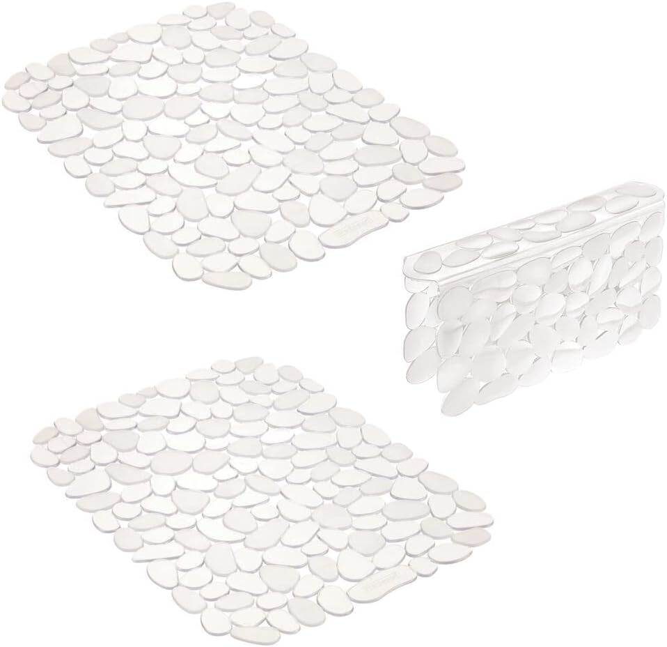 mDesign Adjustable Dish Drying Mat/Grid - Soft Plastic Sink Protector, Cushions Sinks & Dishes - Quick Draining Pebble Design - Set of 3 - Clear