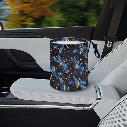 Image of Blue Dragonfly Trash Can for Car Garbage Can for Back Seat Leak Proof with Adjustable Buttons Auto Accessories for Women Interior